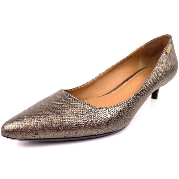Calvin Klein Gabrianna Women’s Heels Metallic Bronze Leather Pumps Size 8.5 - Picture 3 of 13